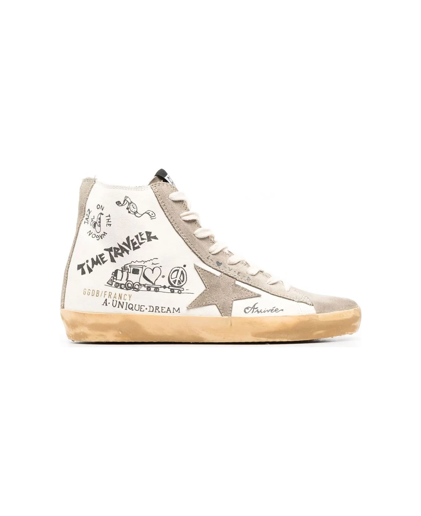 Golden Goose Francy Journey-print High-top Sneakers - WH/TAUPE/BLK