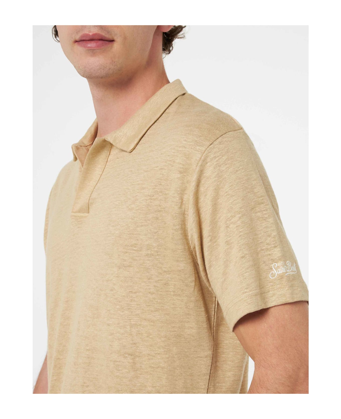 MC2 Saint Barth Beige Linen Buttonless Polo Shirt Fraser - WHITE