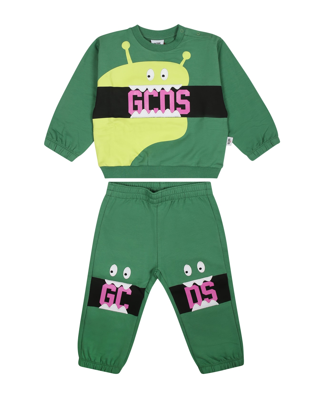 GCDS Mini Completo Verde Per Neonato Con Mostro E Logo - Green