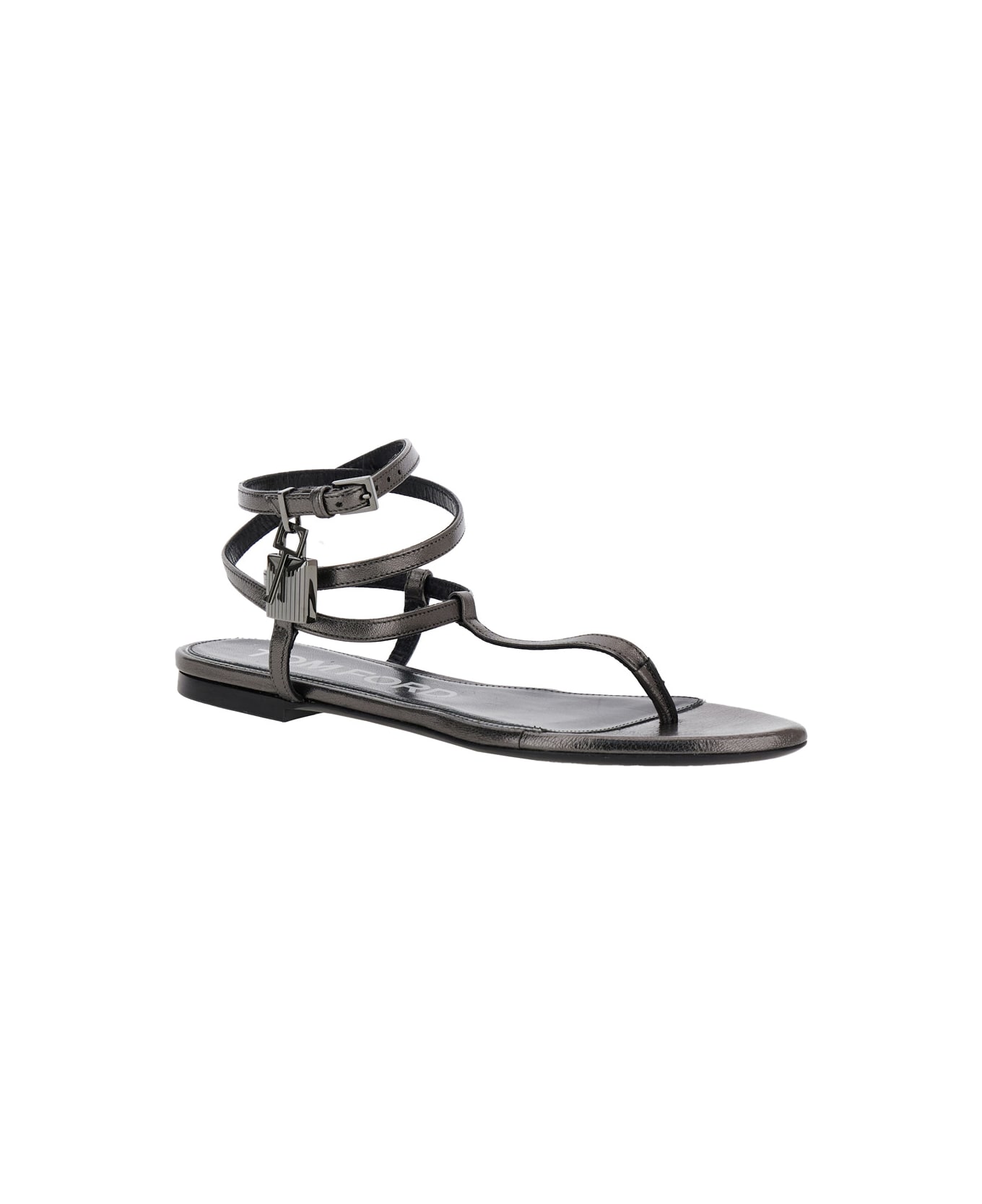 Tom Ford Metallic Low Sandal With Padlock In Leather Woman - Metallic