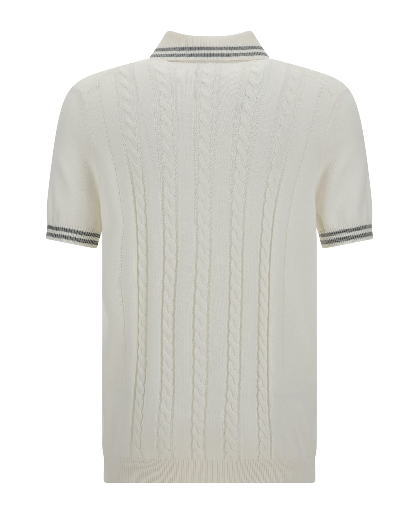 Brunello Cucinelli Polo Shirt - Panama+grigio Chiaro+bianco