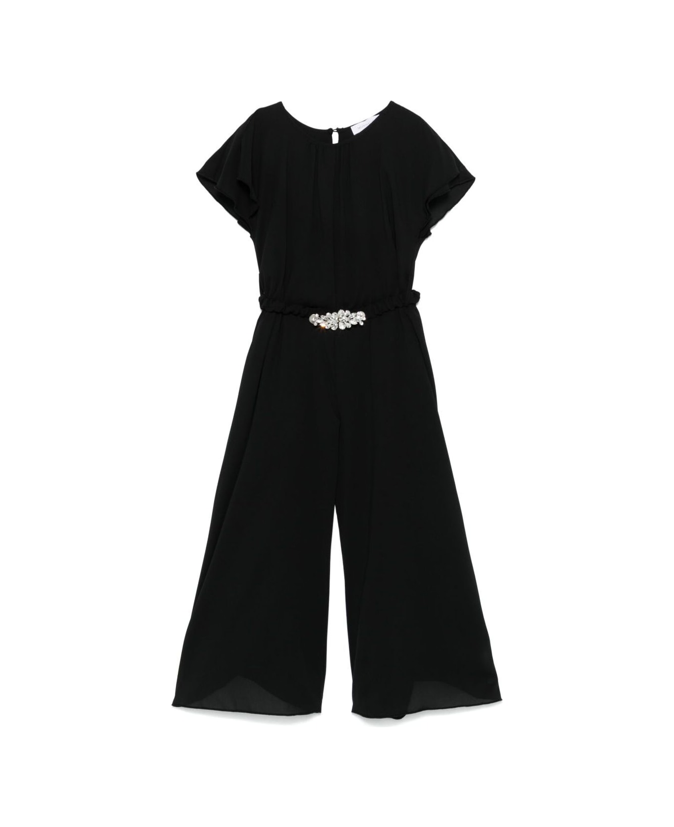 Monnalisa 
cocktail
 Black Jumpsuit With Belt On The Front And Wide Leg In Tech Fabric Girl - Black