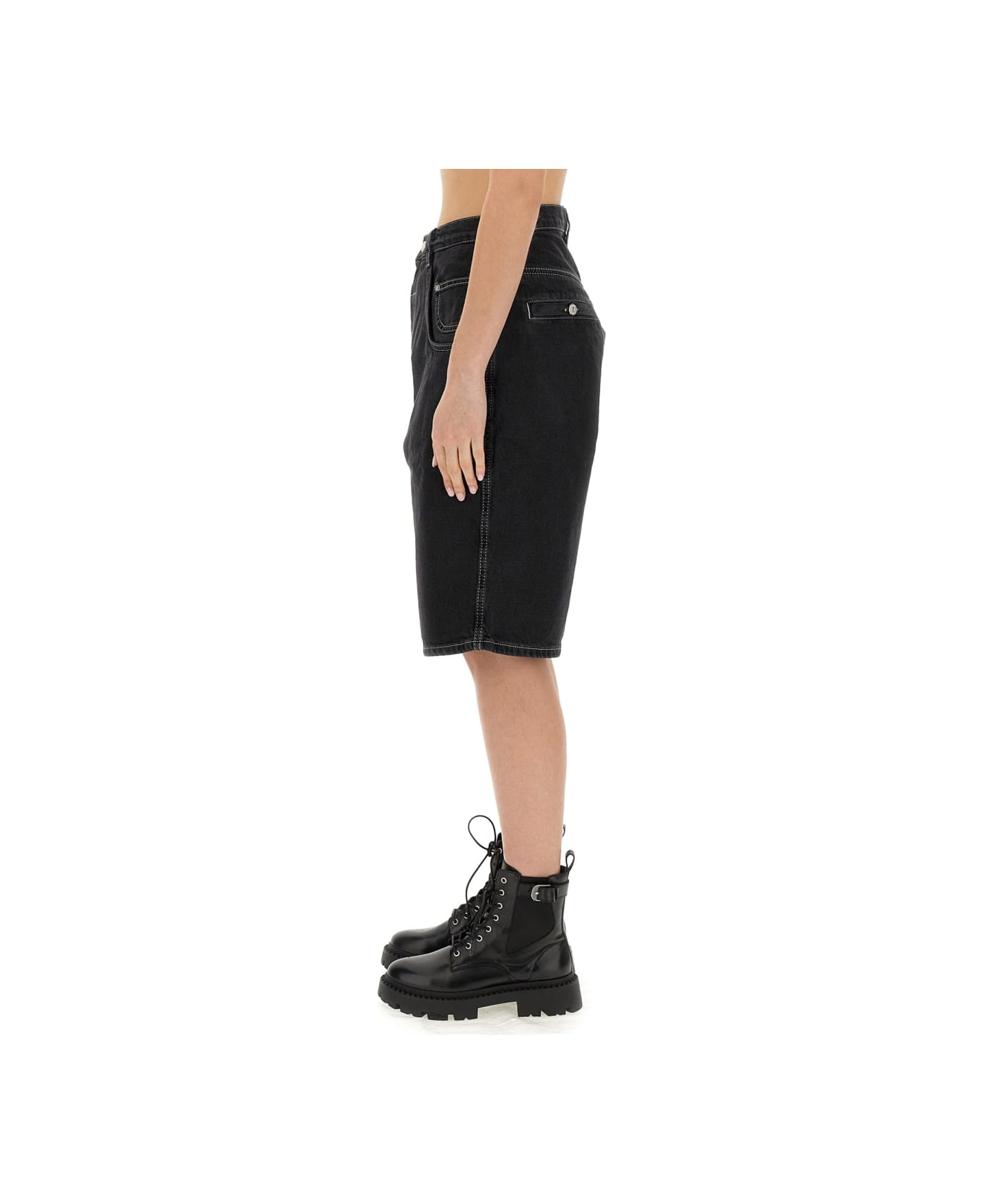 M05CH1N0 Jeans Denim Cargo Shorts - BLACK