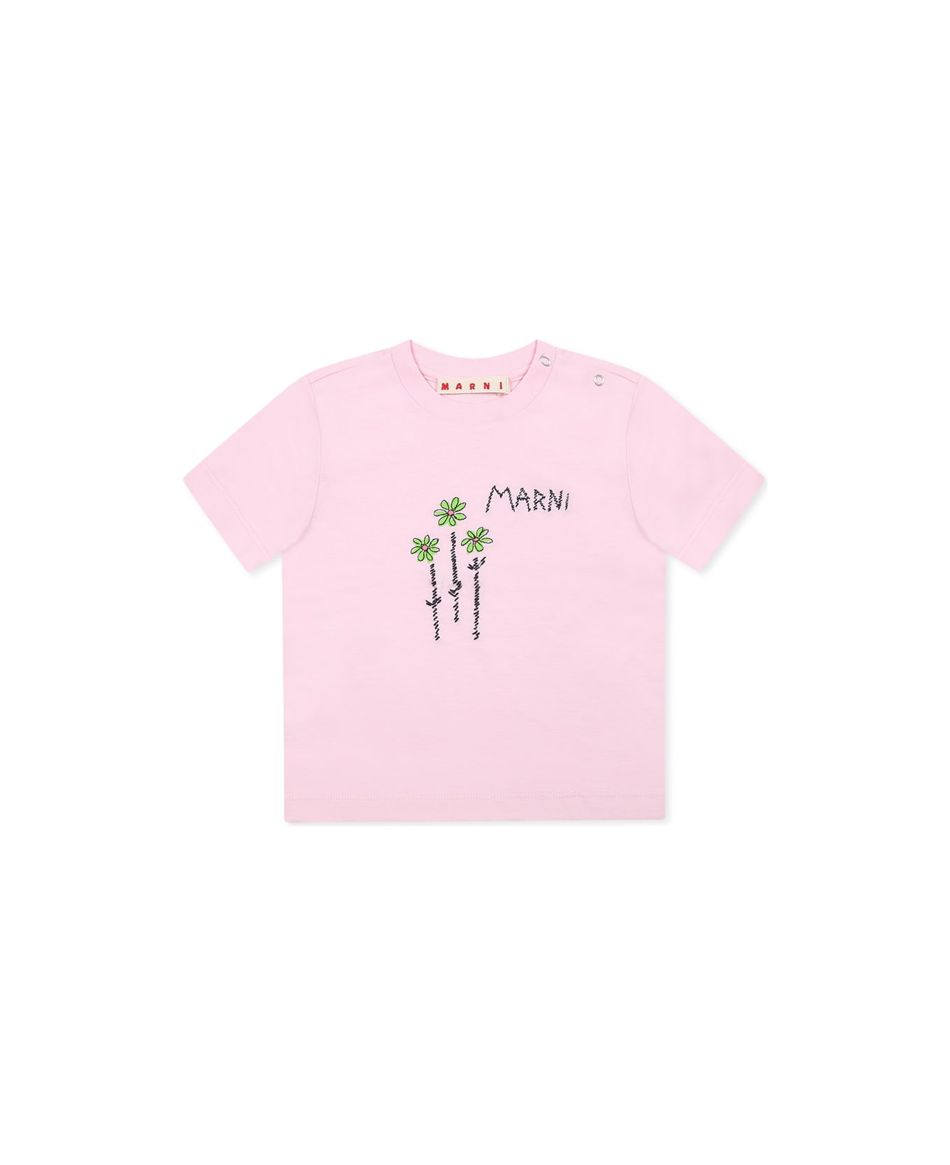 Marni Pink T-shirt For Baby Girl With Logo - Pink