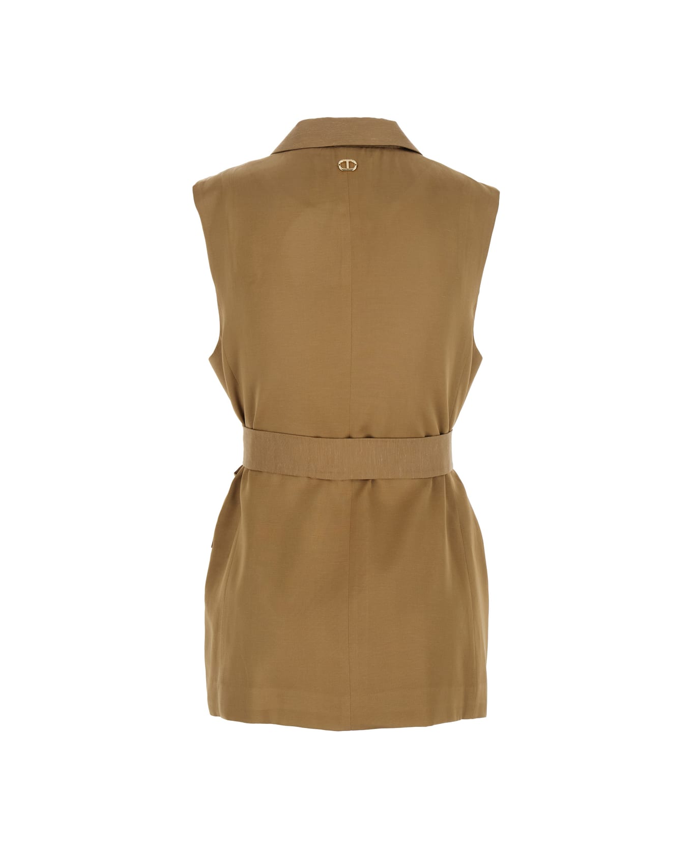 TwinSet Beige Double-breasted Vest With Peak Revers And Adjustable Belt In Viscose Blend Woman - Beige