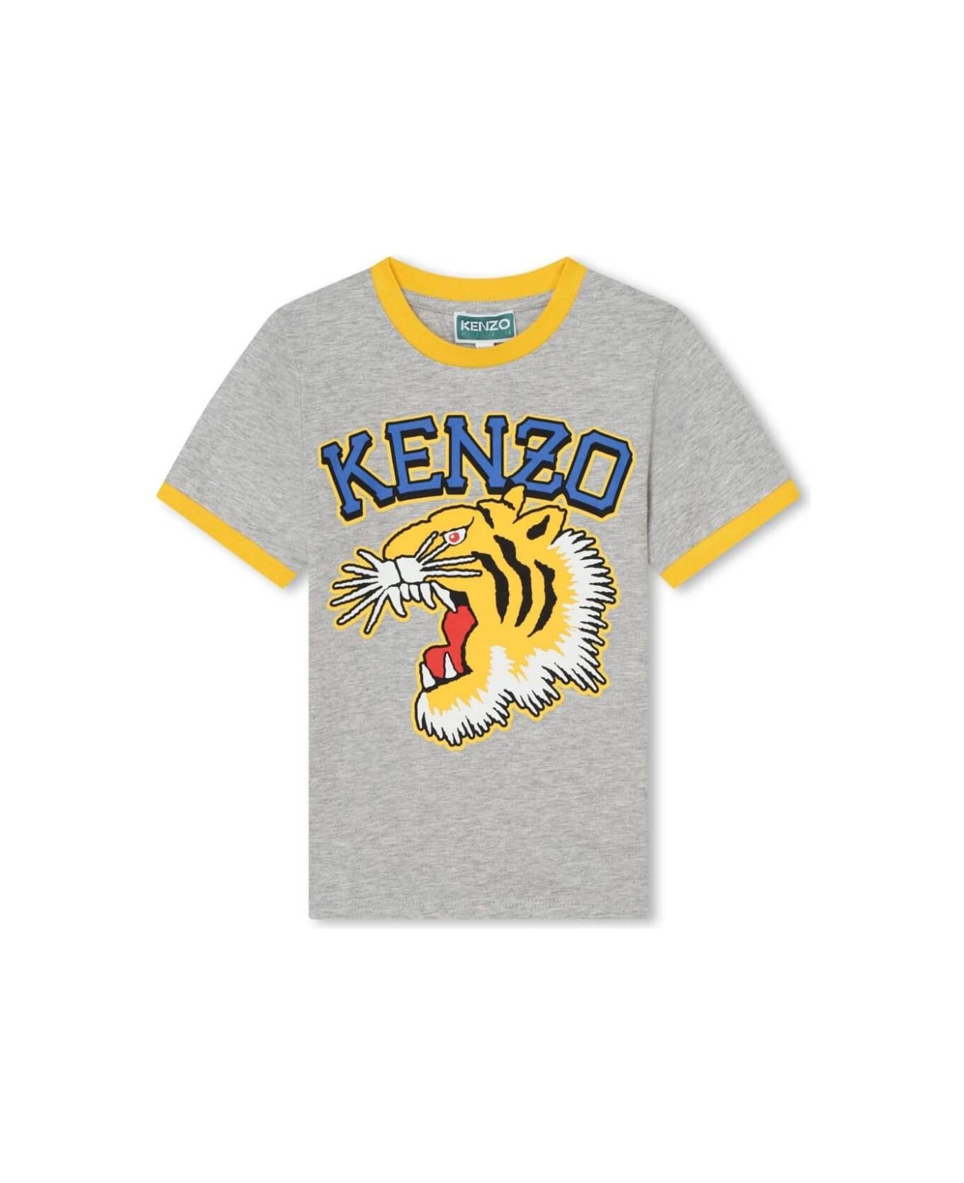 Kenzo Kids Grey T-shirt With Tiger Patch In Cotton Boy - Grey