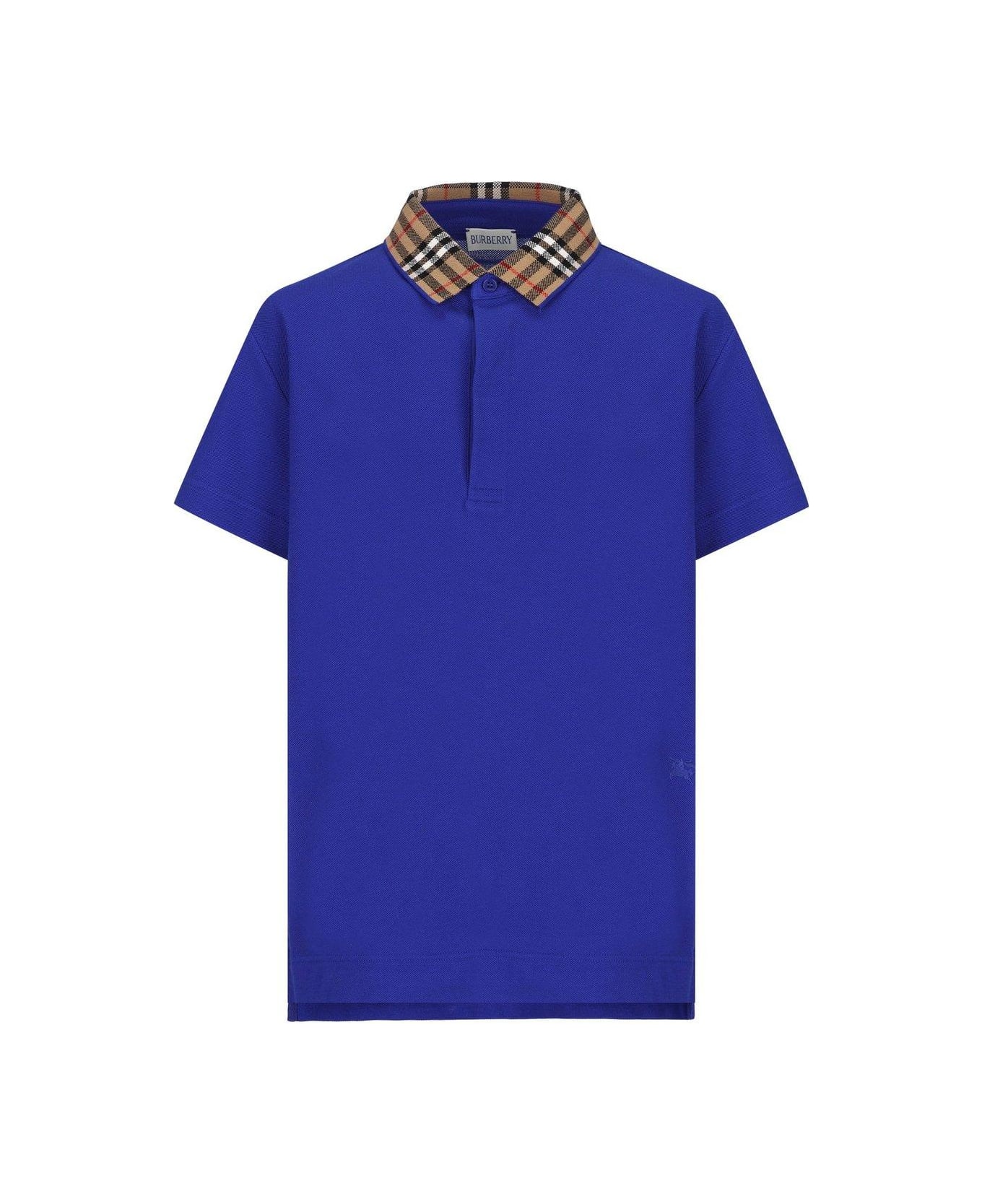 Burberry Check-collar Short Sleeved Polo Shirt - BLUE