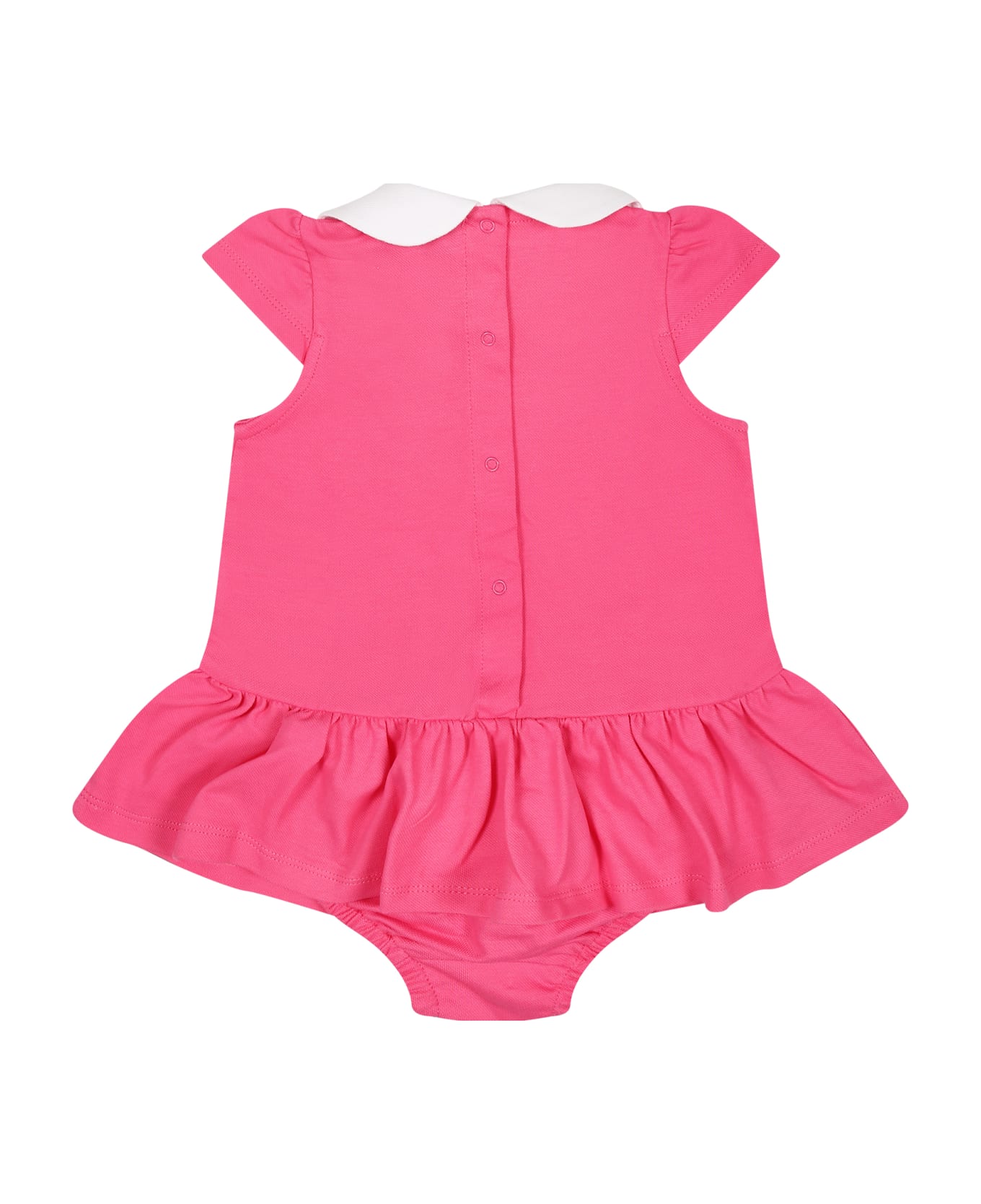 Moschino Fuchsia Dress For Baby Girl With Multicolor Teddy Bear - Fuchsia