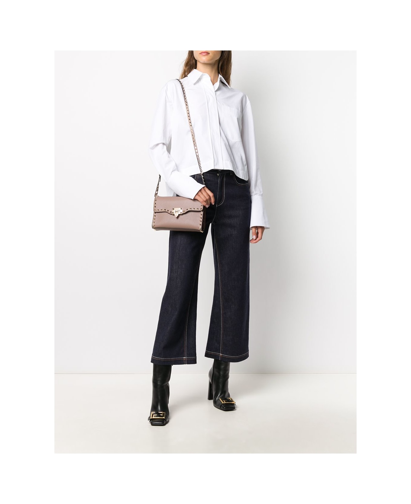 Valentino Garavani Rockstud Small Leather Shoulder Bag - Powder