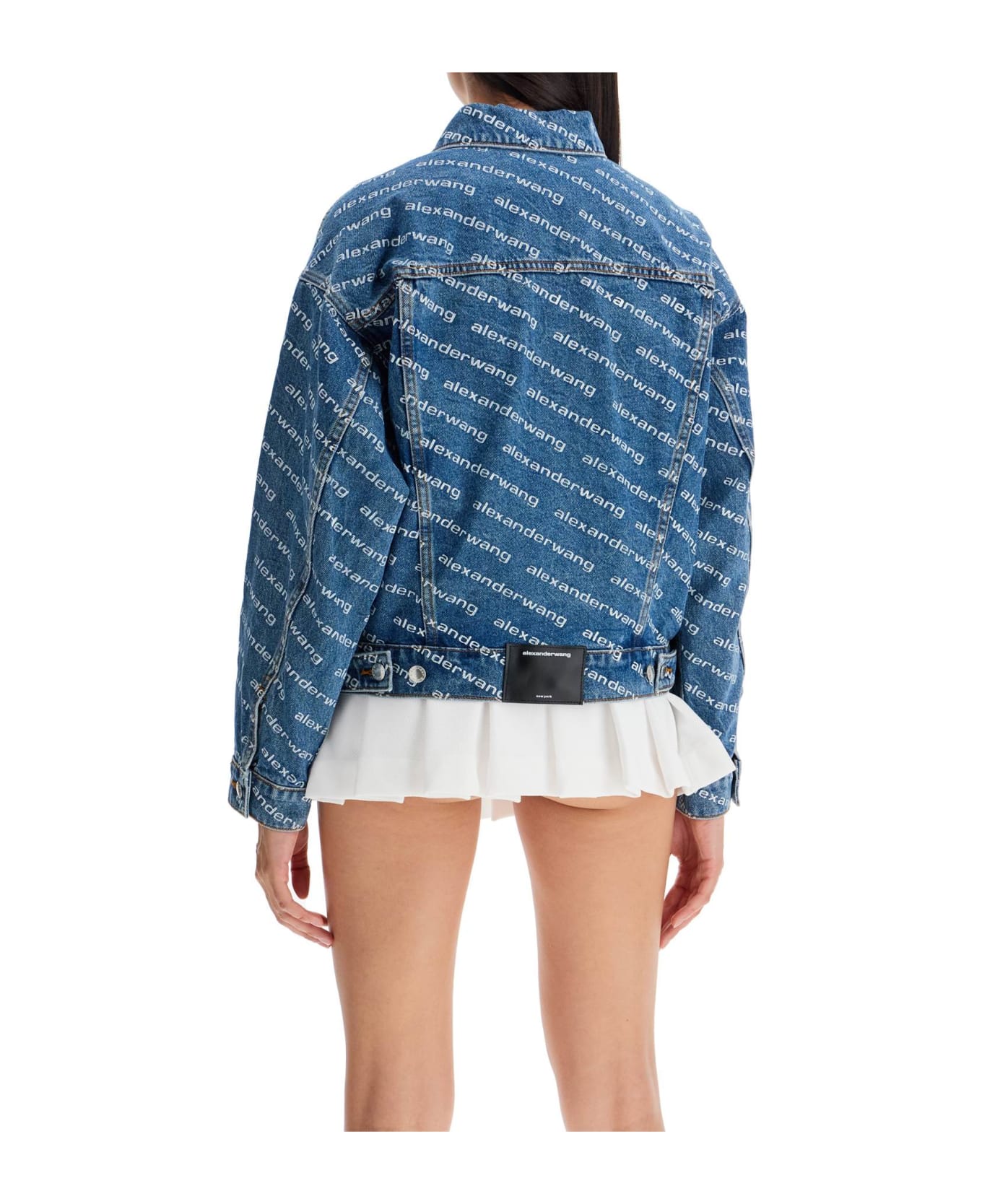 Alexander Wang Denim Logoed Jacket - DEEP BLUE/WHITE (Blue)