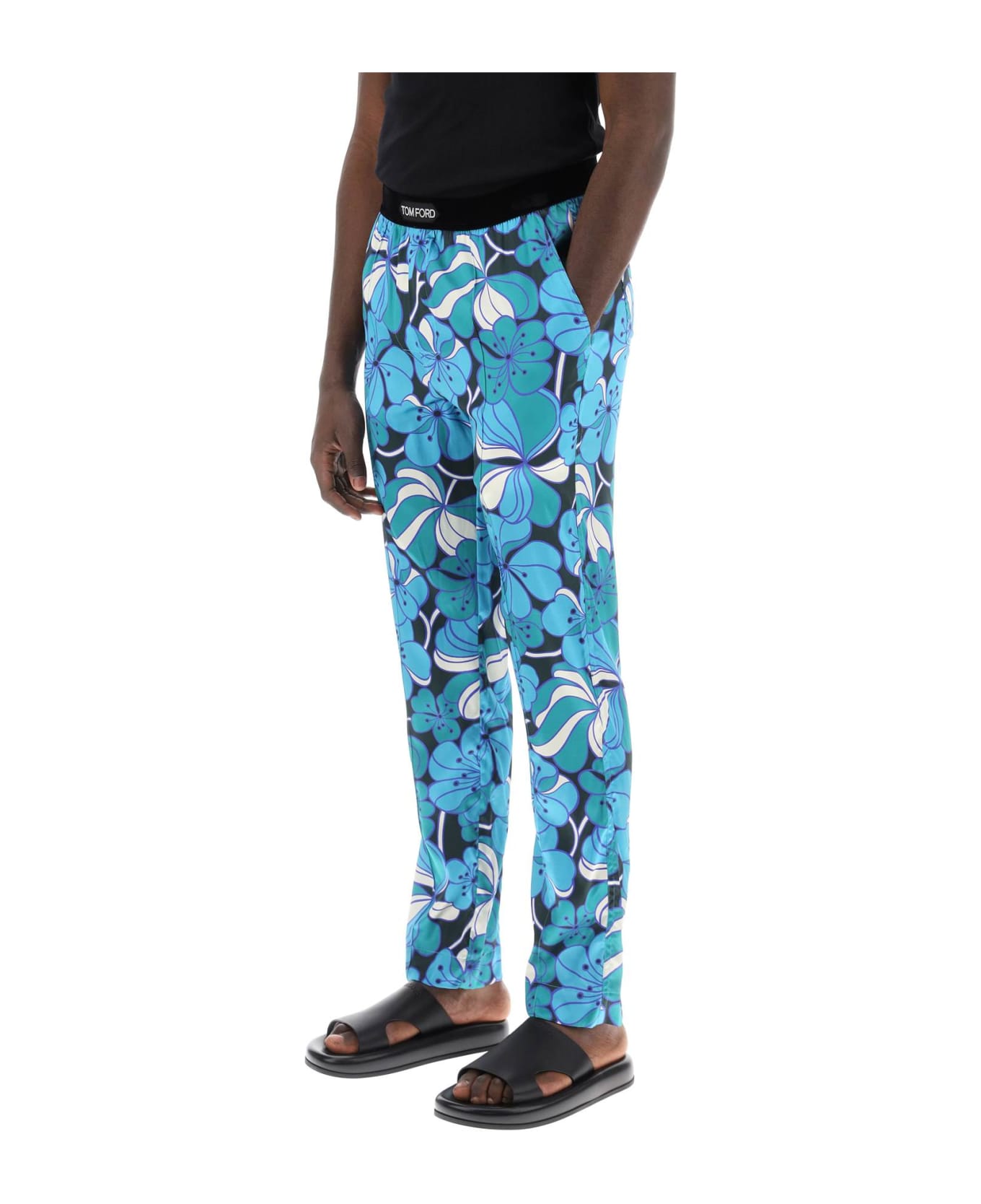 Tom Ford Pajama Pants In Floral Silk - ACQUAMARINA FANTASIA (Blue)