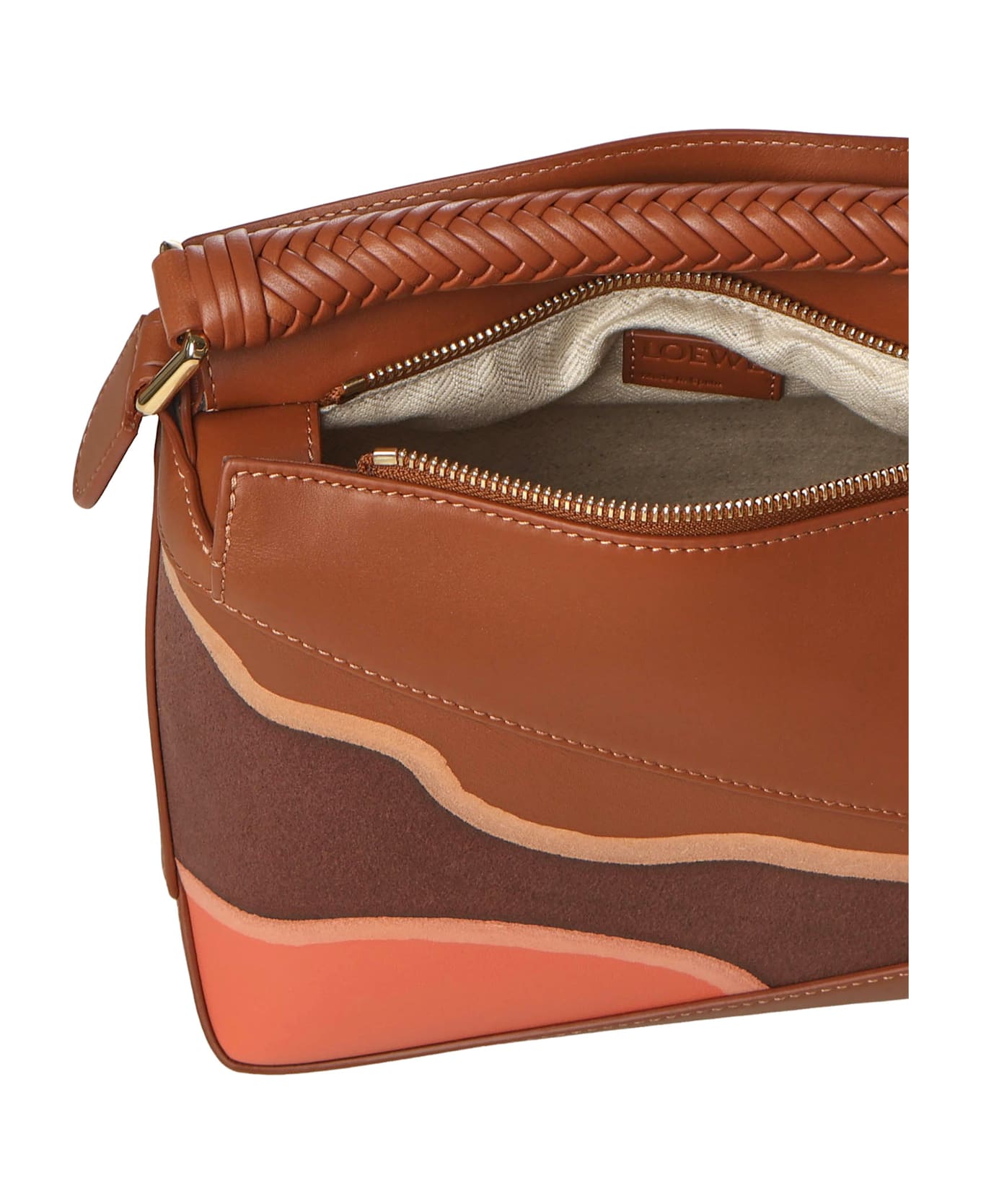 Loewe Small Puzzle Edge Landscape Bag - PECAN/PARROT PINK