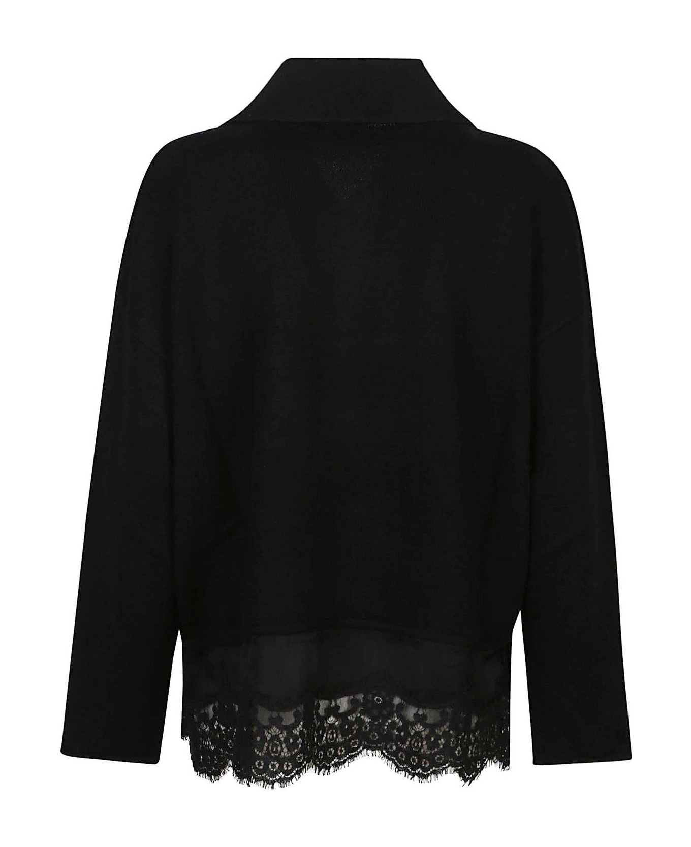 Pinko Half-zip Lace-trim Jumper - Black