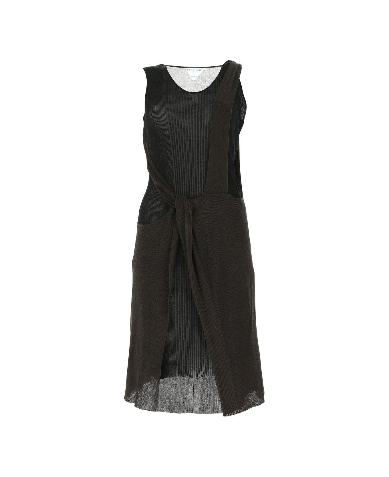 Bottega Veneta Cut-out Layered Knit Dress - BROWN
