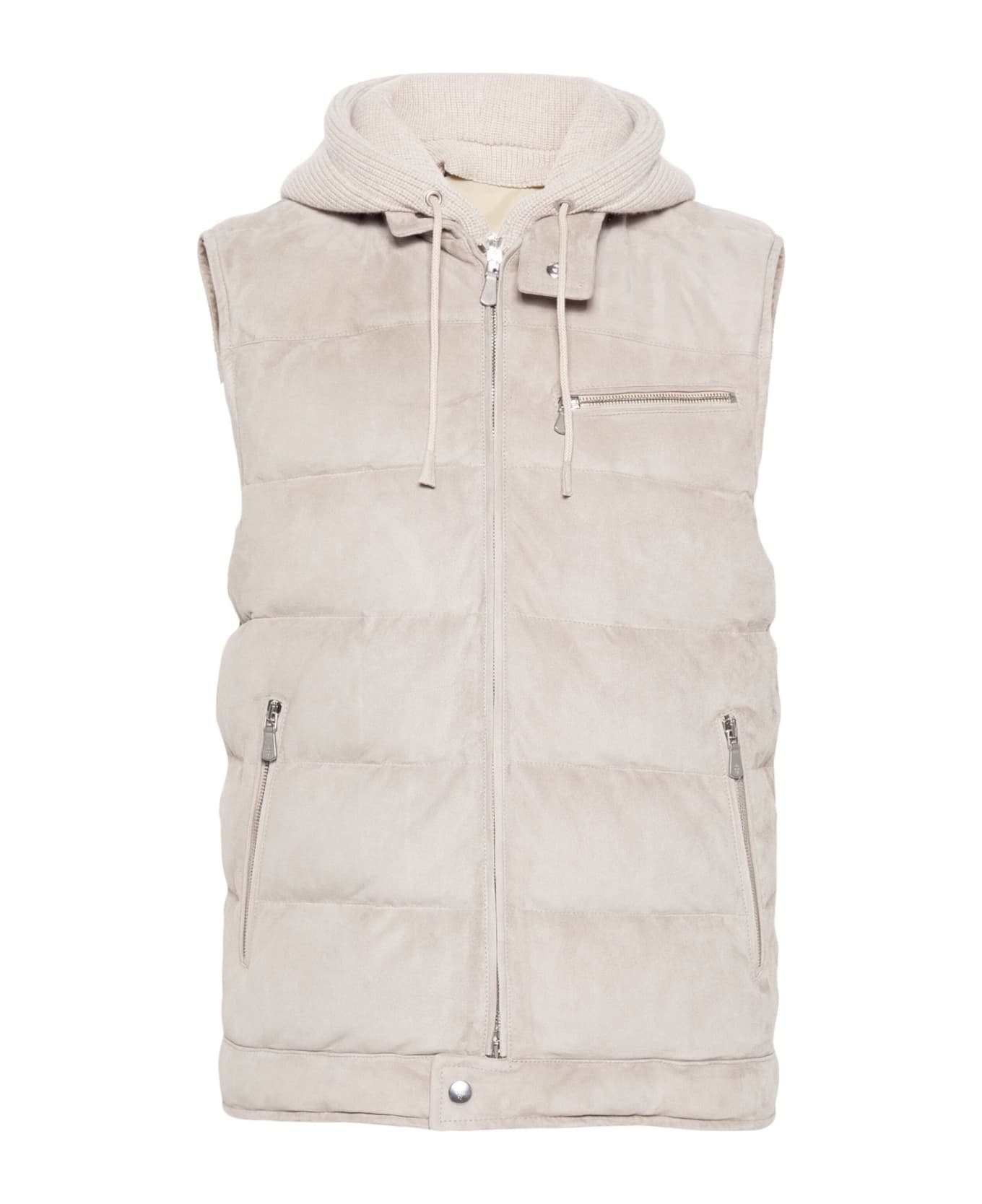 Eleventy Ecru Suede Gilet - Beige