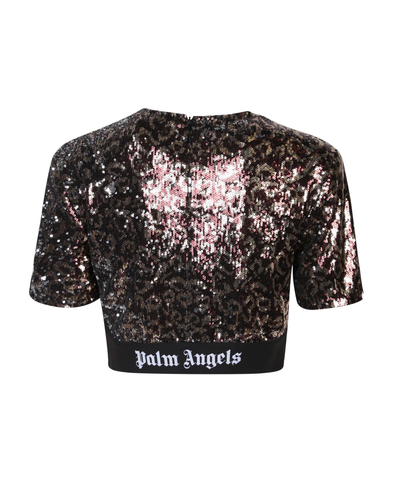 Palm Angels Sequin Embellished Cropped Top - Brown Black Tシャツ