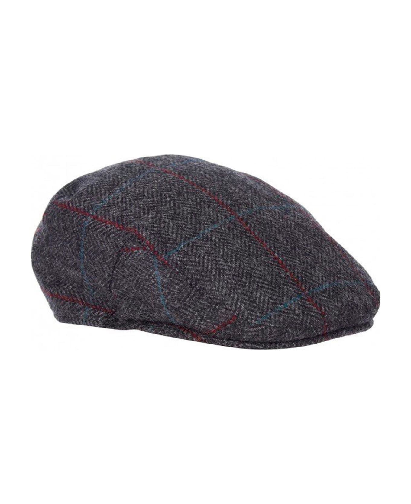 Barbour Crieff Flat Cap - Charcoal/red/blue