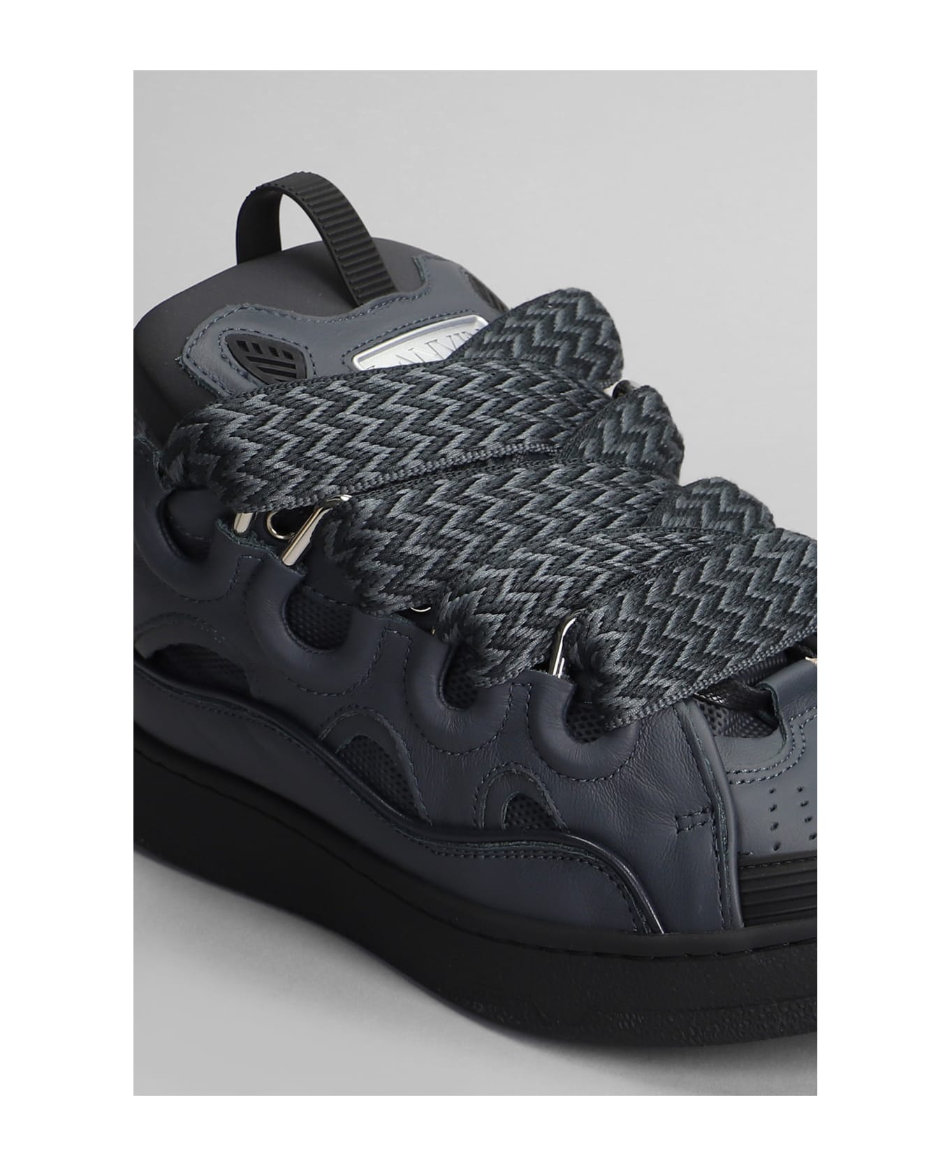 Lanvin Curb Sneakers In Grey Leather - grey