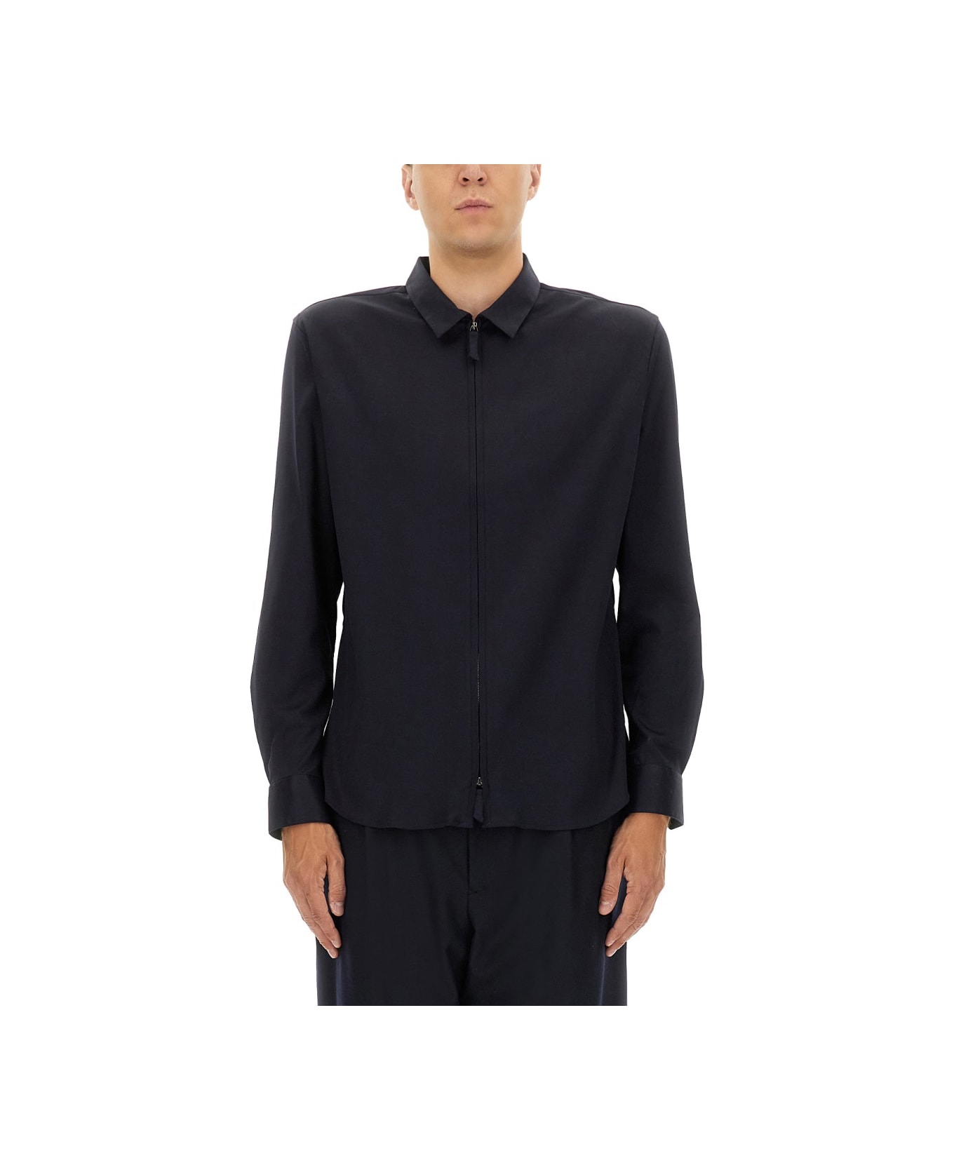 Giorgio Armani Cotton Zipper Shirt - BLUE