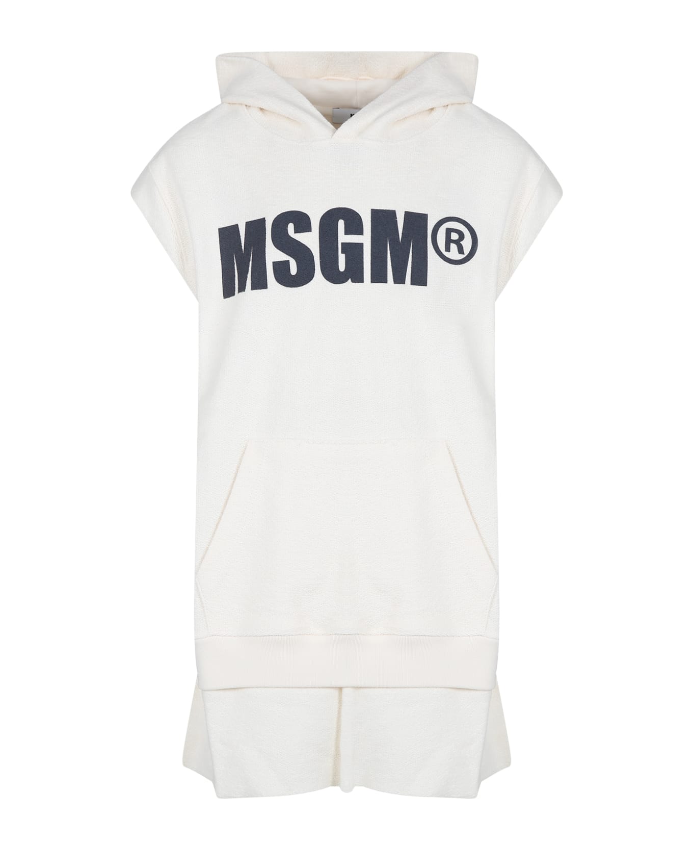 MSGM Ivory Dress For Girl With Logo - Ivory