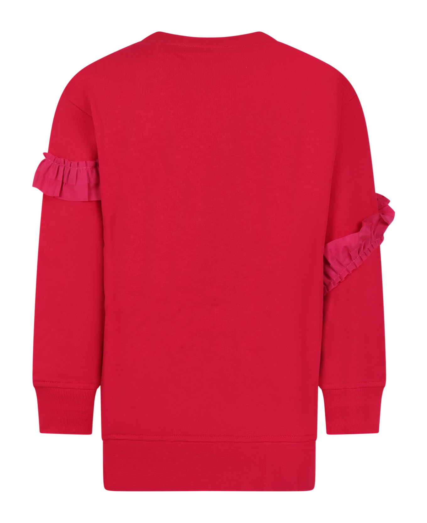 MSGM Fuchsia Dress For Girl With Ruffles And Logo - Fuchsia