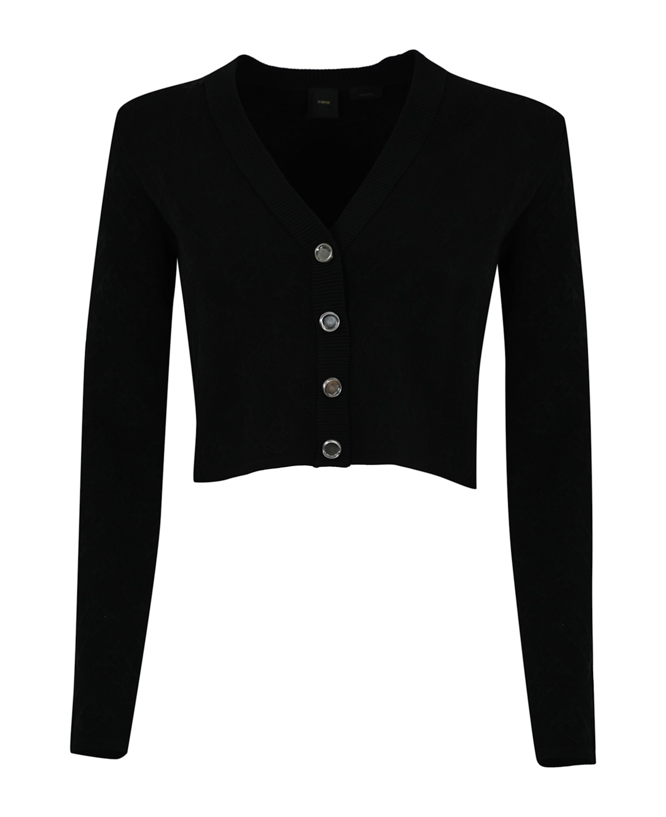 Pinko Cropped Cardigan With Monogram Pinko - NERO LIMOUSINE