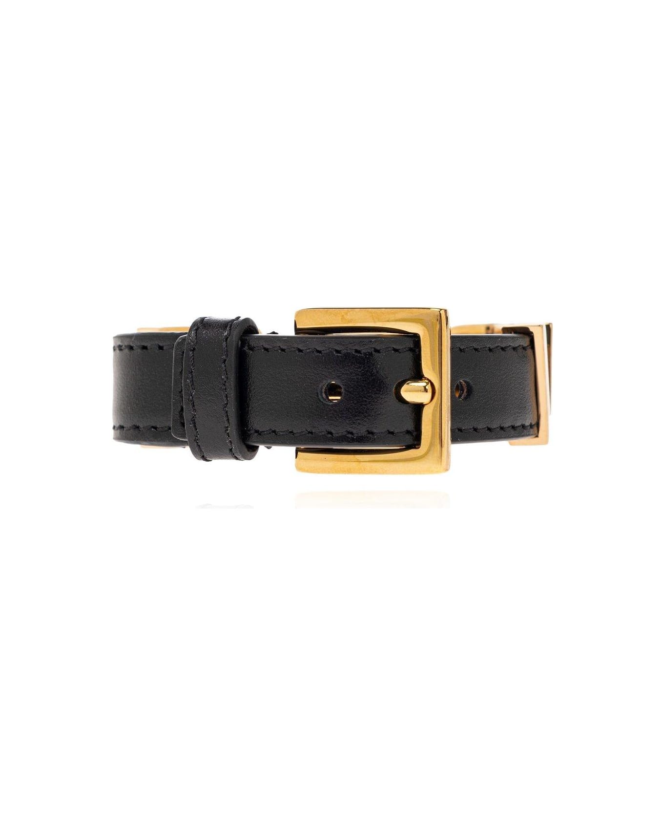 Versace Logo-lettering Buckle Fastened Bracelet - GOLD/BLACK