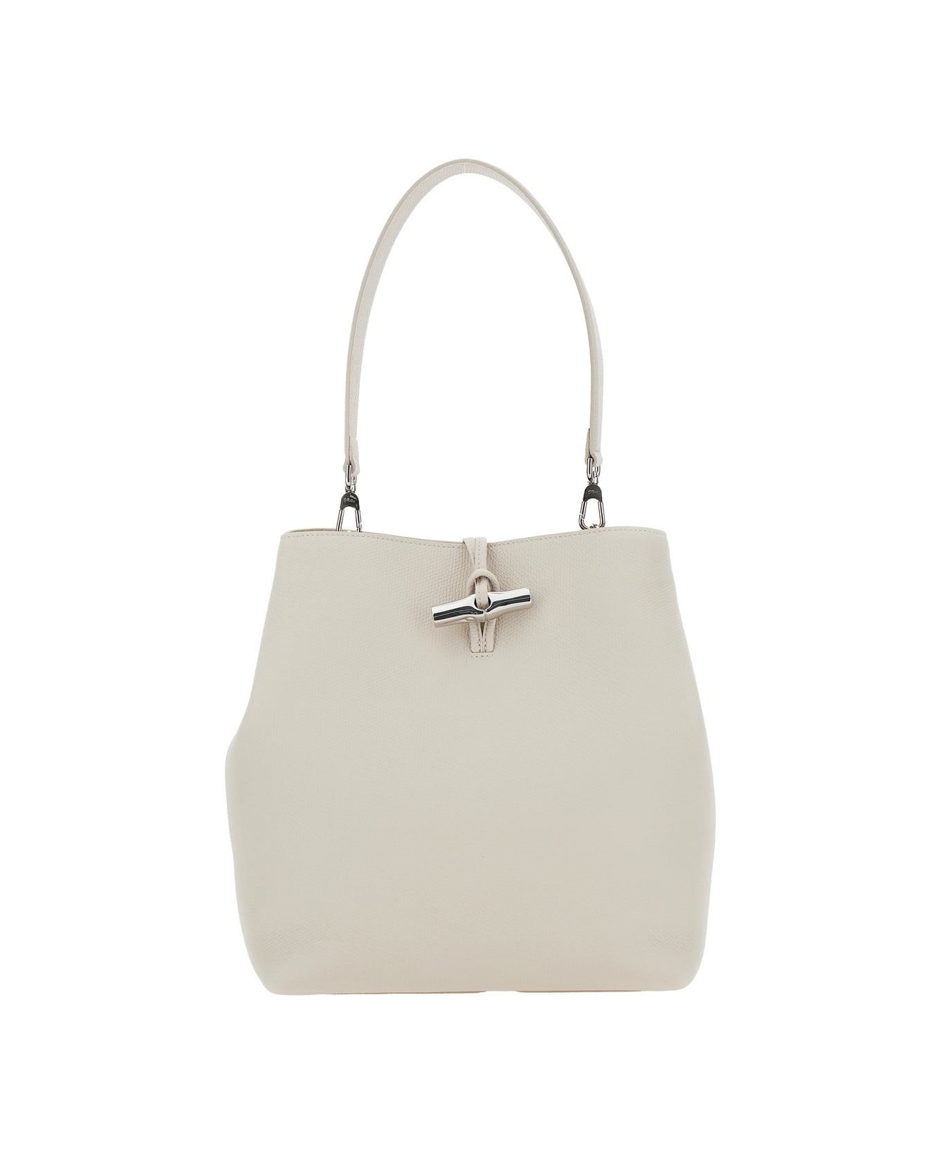 Longchamp 'le Roseau' White Shoulder Bag With T-bar Closure In Hammered Leather Woman - White