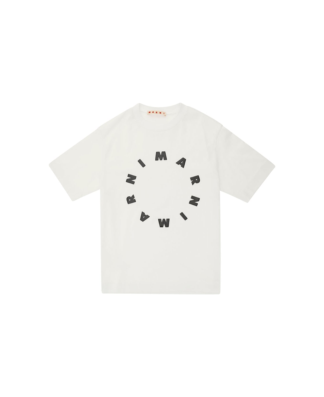 Marni White T-shirt With Contrasting Logo Print In Cotton Man - White