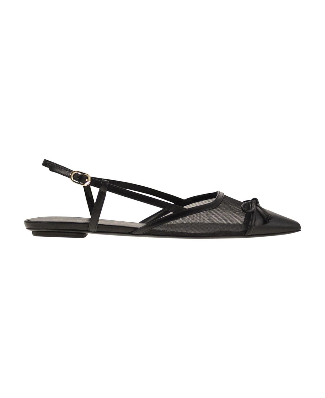Stuart Weitzman Kitty - Leather And Transparent Fabric Slingback - Black