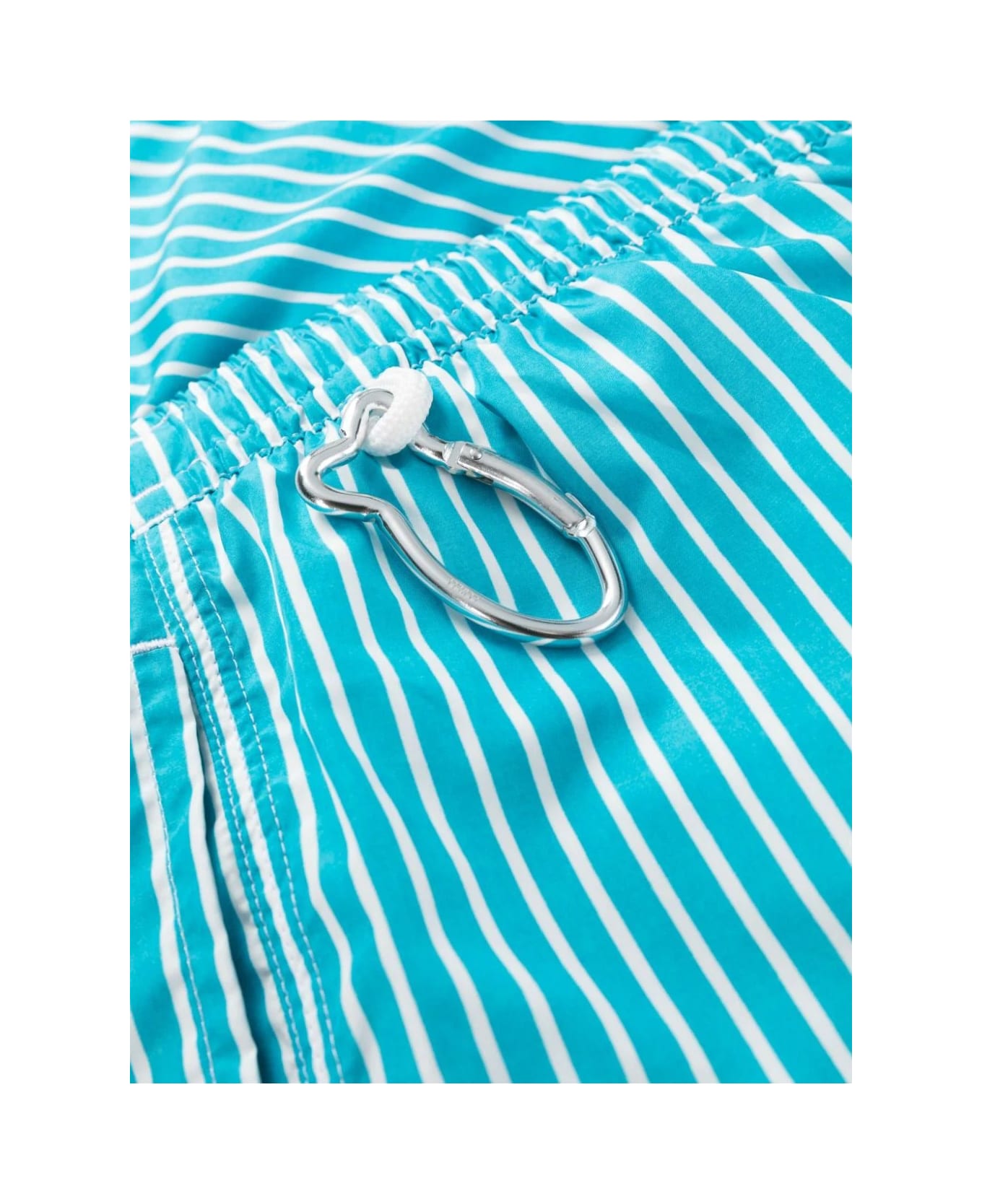Fedeli Light Blue And White Striped Swim Shorts - Blue