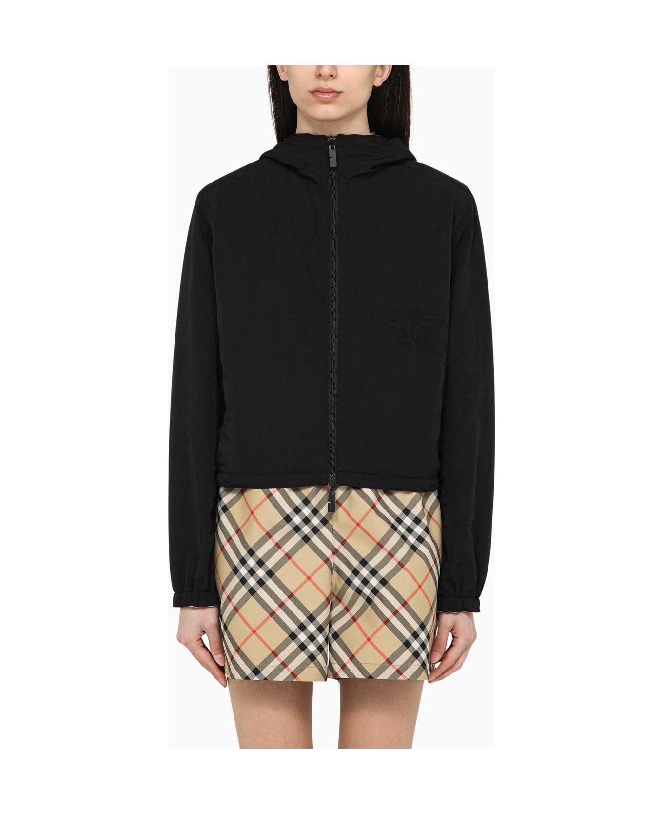 Burberry Reversible Sand-coloured Cropped Jacket With Check Pattern - BROWN/BLACK