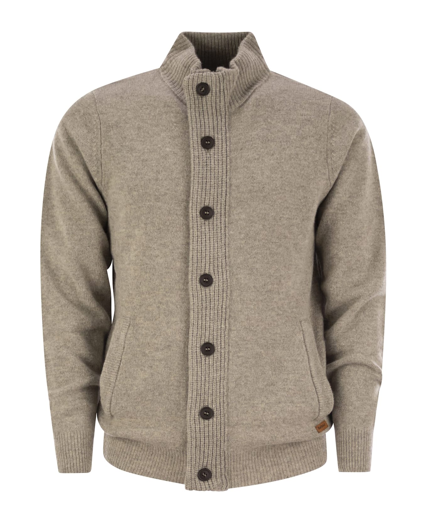 Barbour Cardigan With Zip And Buttons - Stone