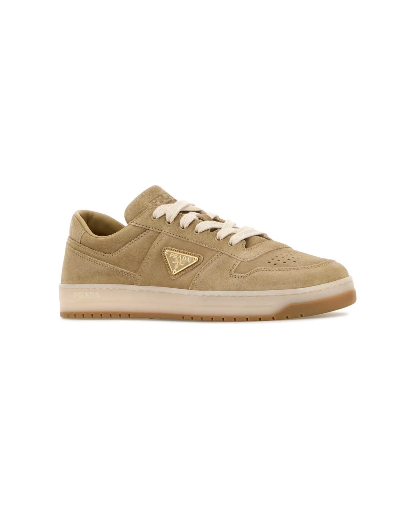 Prada Cappuccino Suede Downtown Sneakers - ECRU