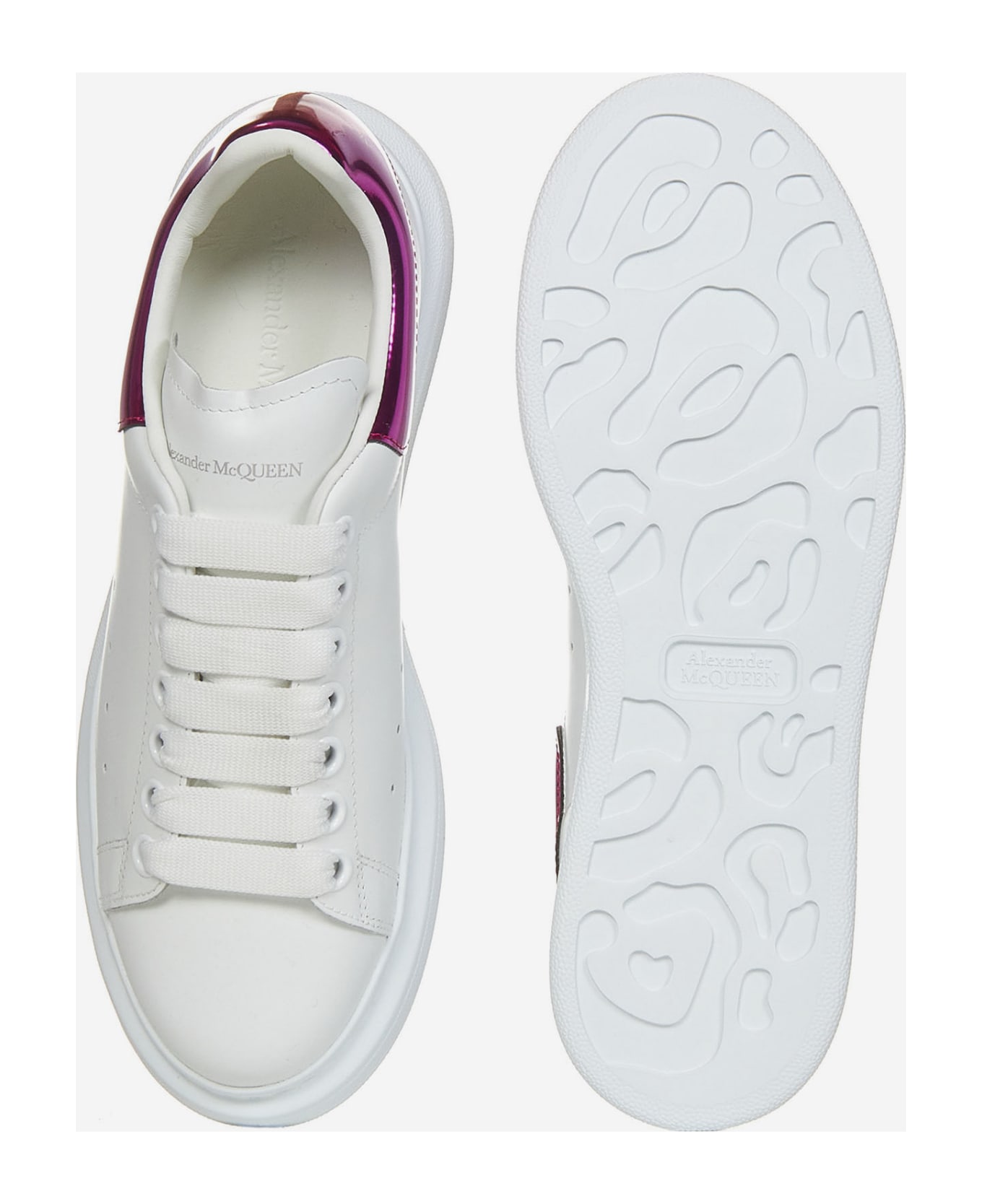 Alexander McQueen White Sneakers With Platform And Metallic Fuchsia Heel Tab In Leather Woman Alexander Mcqueen - White スニーカー