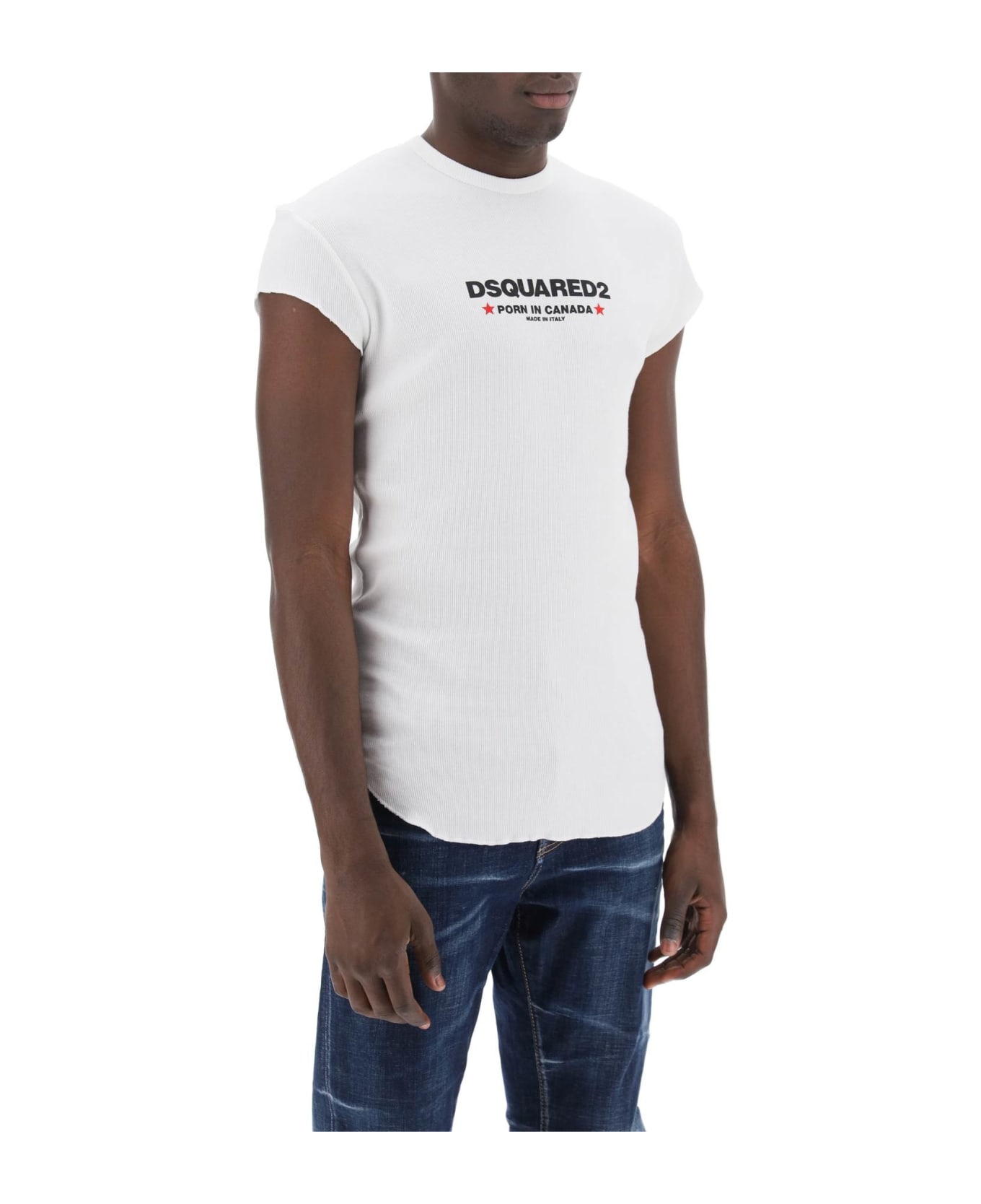 Dsquared2 Choke Fit Ribbed T-shirt - WHITE (White)