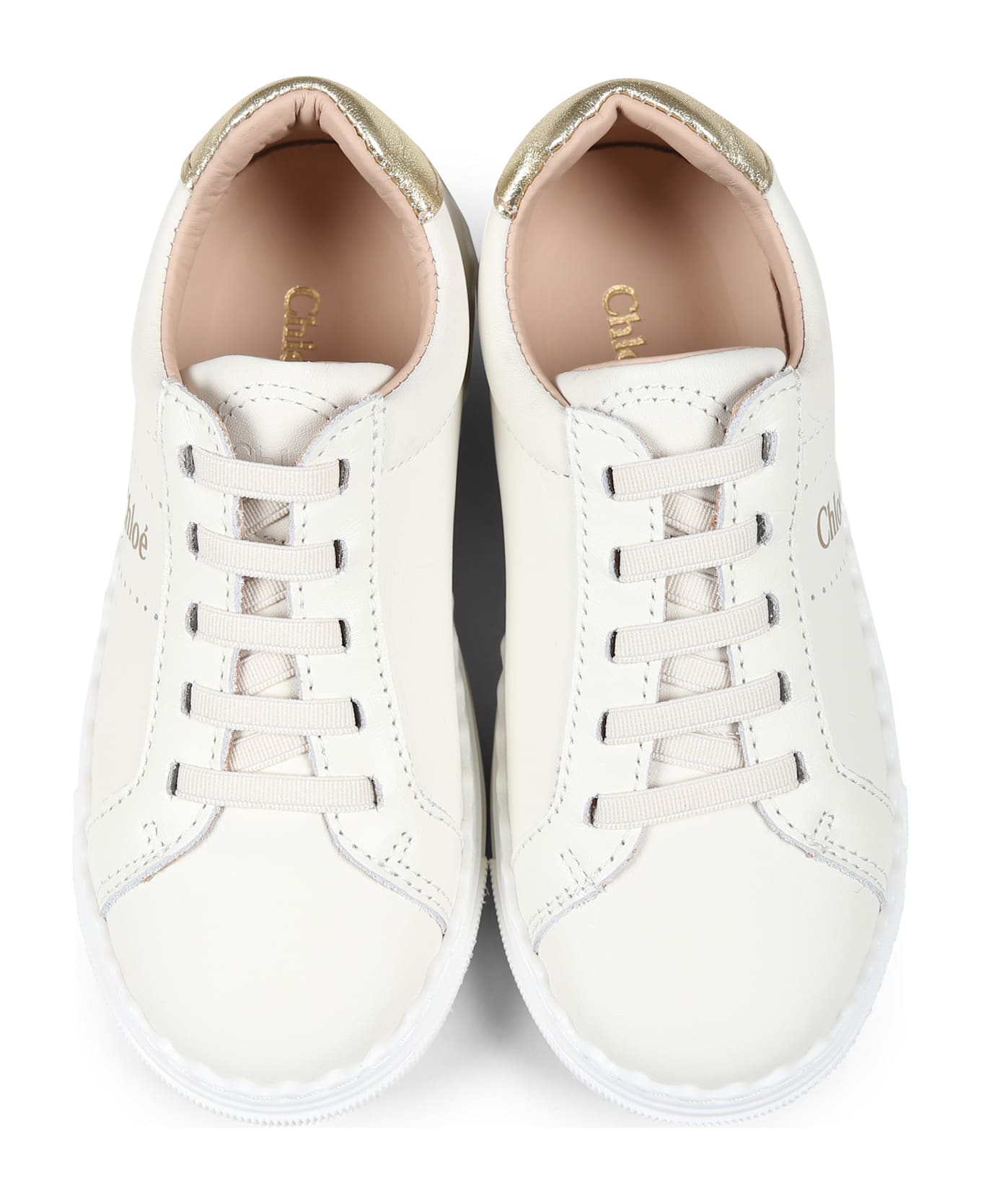 Chloé Ivory Sneakers For Girl With Logo - White
