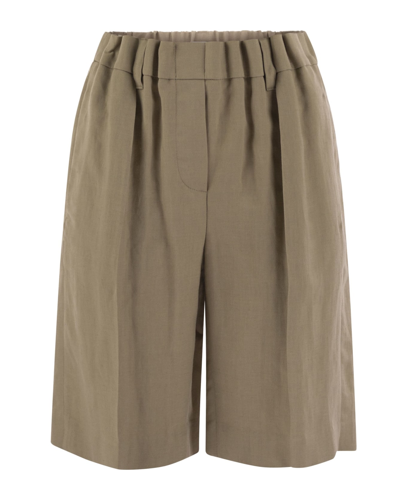 Brunello Cucinelli Gathered Waist Bermuda Shorts In Fluid Viscose Linen Twill - Rope