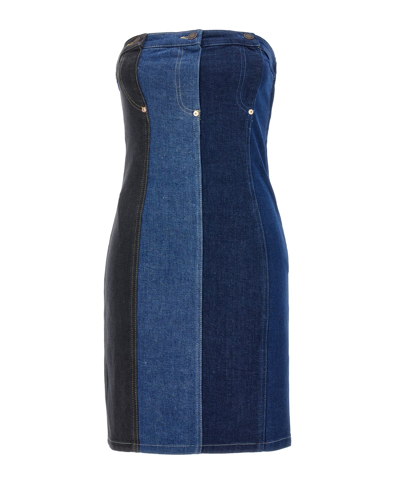 M05CH1N0 Jeans Patchwork Mini Dress - Blue