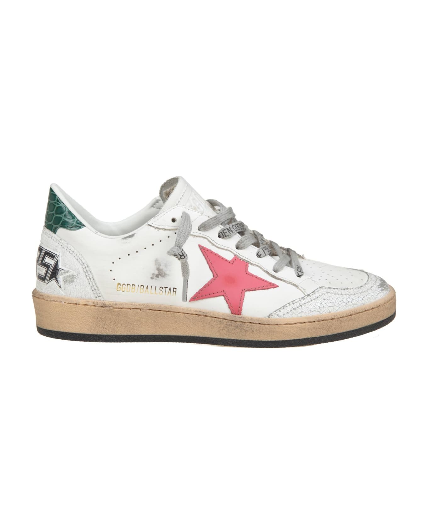 Golden Goose Ballstar In White And Pink Leather - White/red スニーカー