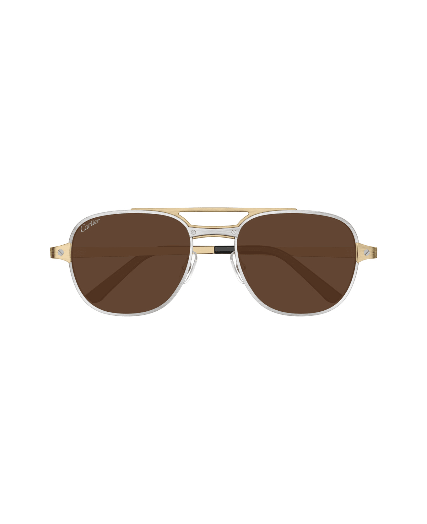 Cartier Eyewear Cartier Ct0477s Santos De Cartier 004 Silver Gold Brown Polarized Glasses - Oro