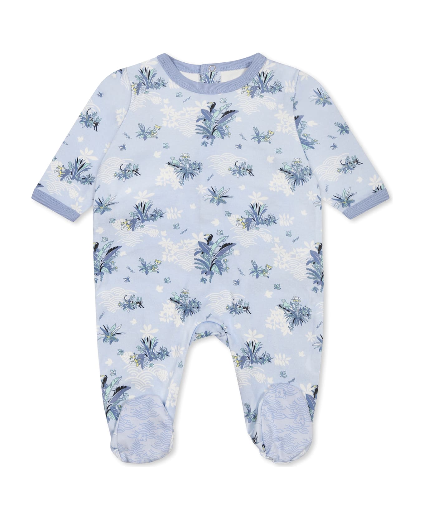 Kenzo Kids Light Blue Babygrow Set For Baby Boy With Jungle Print - Light Blue