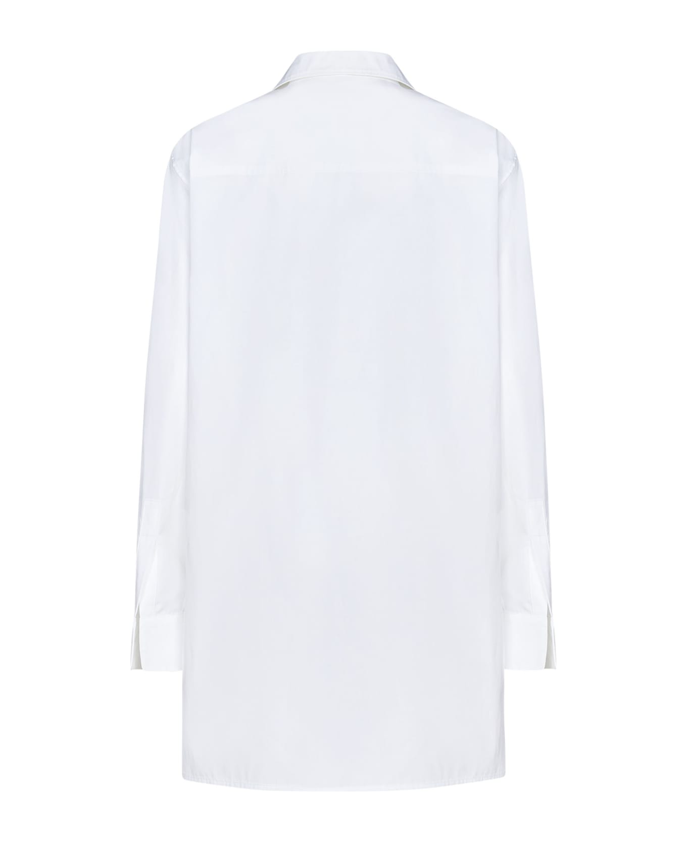 Off-White Poplin Flower Button Shirt - White