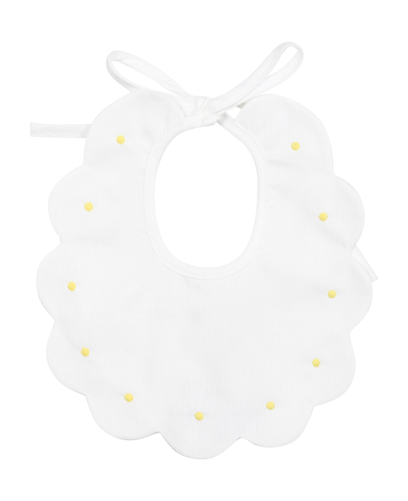 Little Bear White Bib For Baby Kids With Polka Dots - White