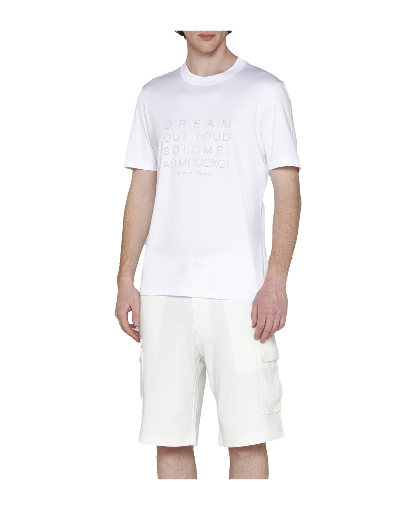 Brunello Cucinelli Bermuda Trousers In Light Cotton Fleece - Off White ショートパンツ