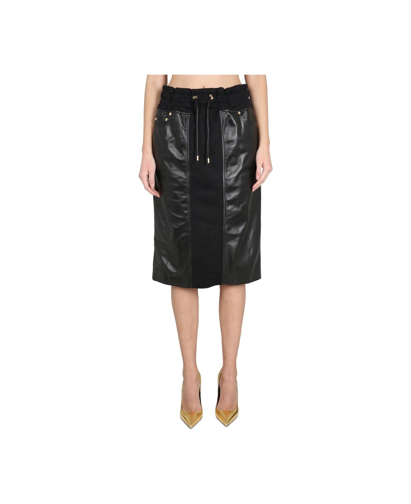 Tom Ford Drawstring Leather Midi Skirt - BLACK