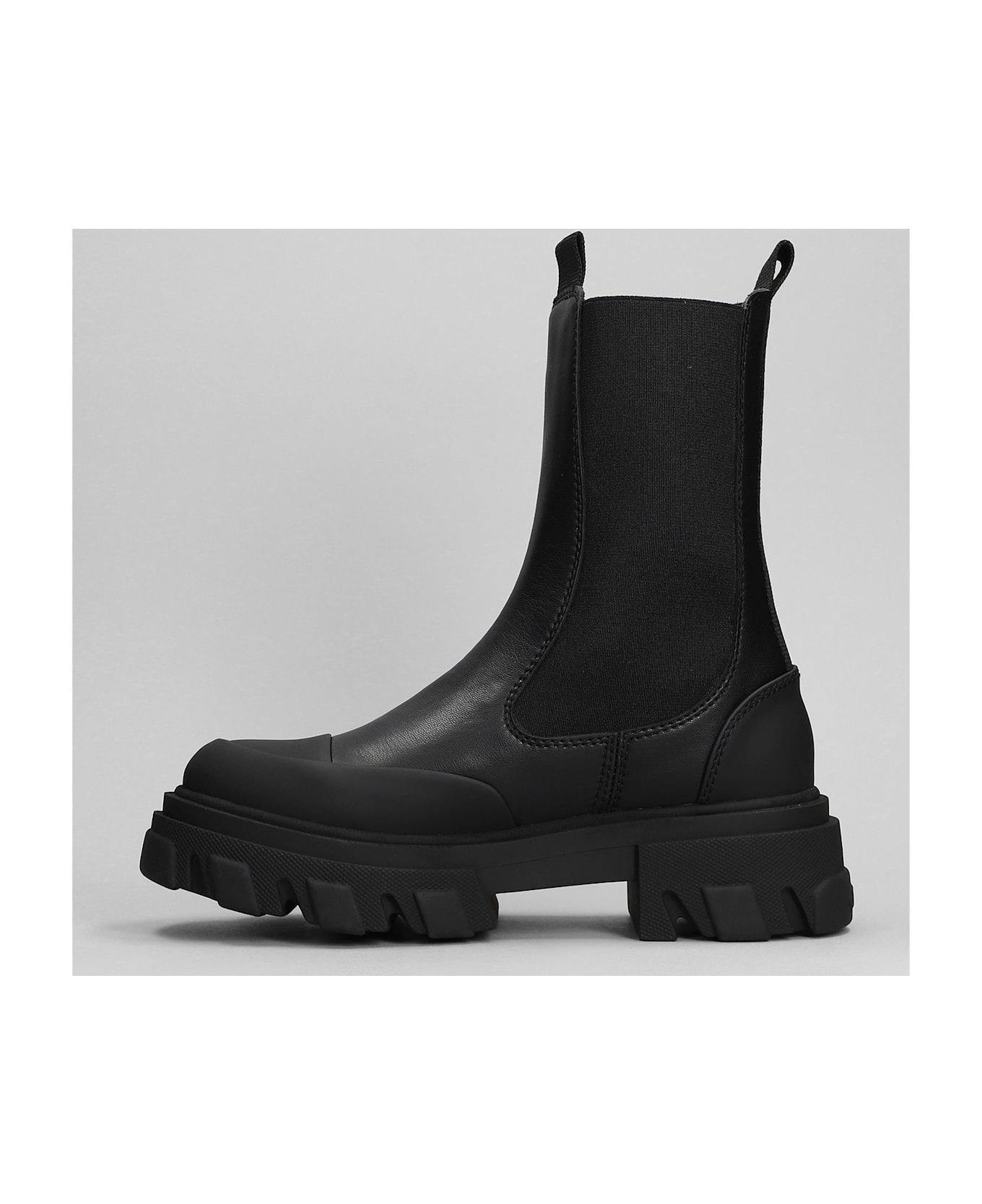 Ganni Combat Boots In Black Faux Leather - black