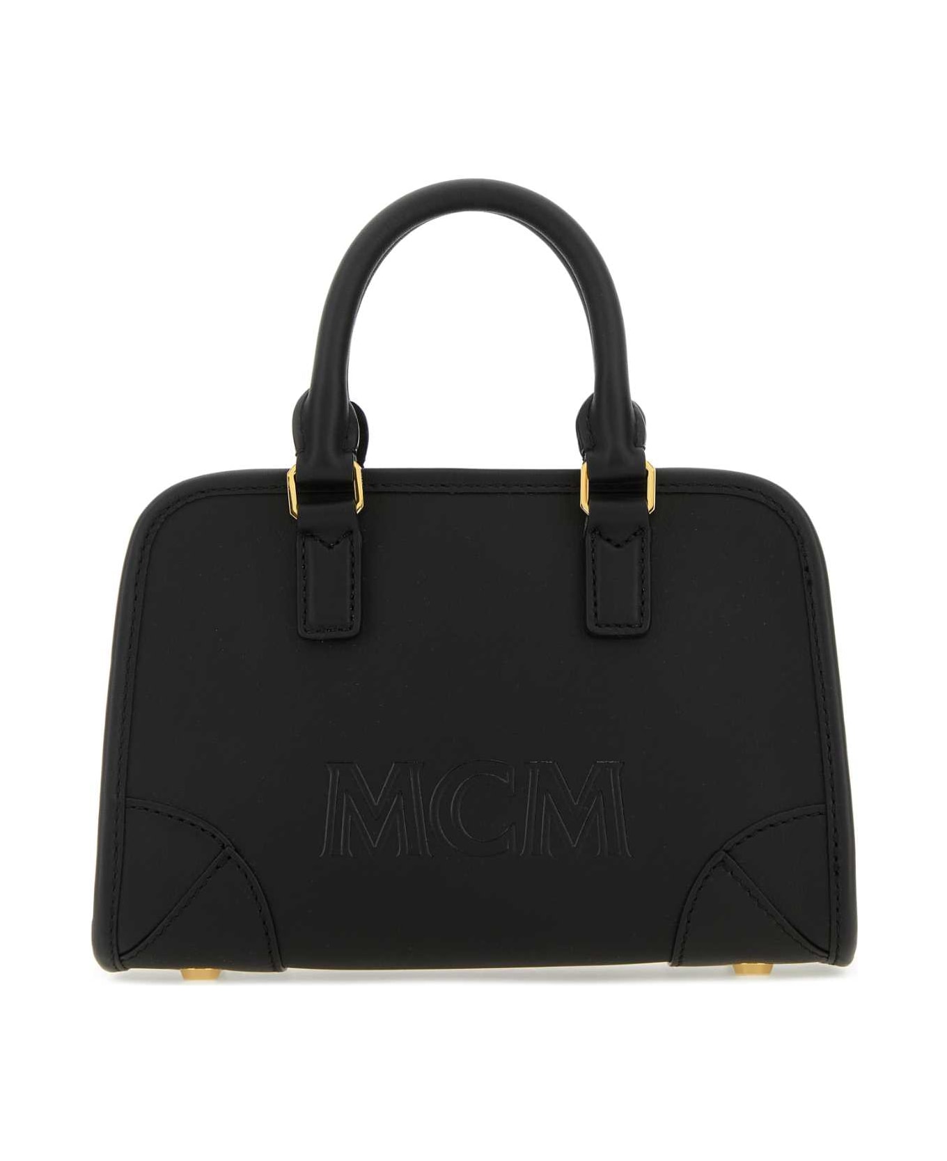MCM Black Leather Aren Boston Mini Handbag - BLACK