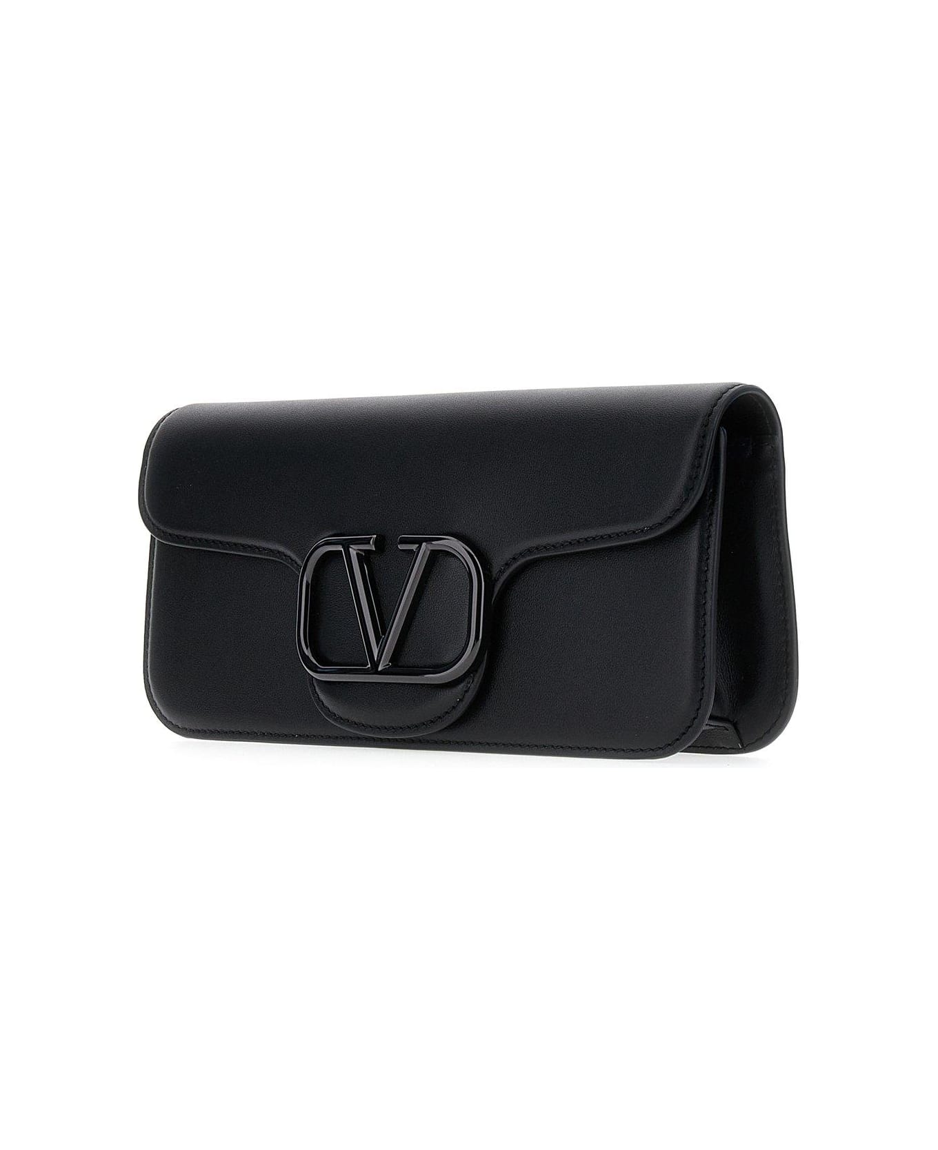 Valentino Garavani Vlogo Plaque Strapped Shoulder Bag - BLACK