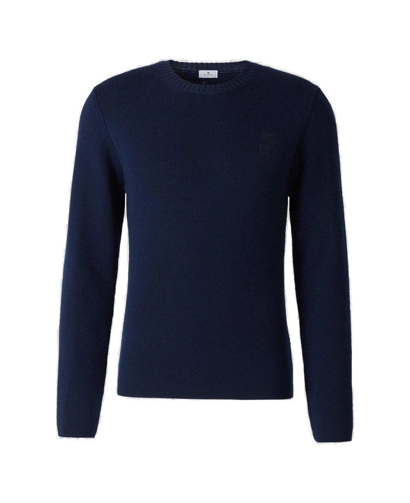 Etro Logo Detailed Crewneck Jumper - Blu